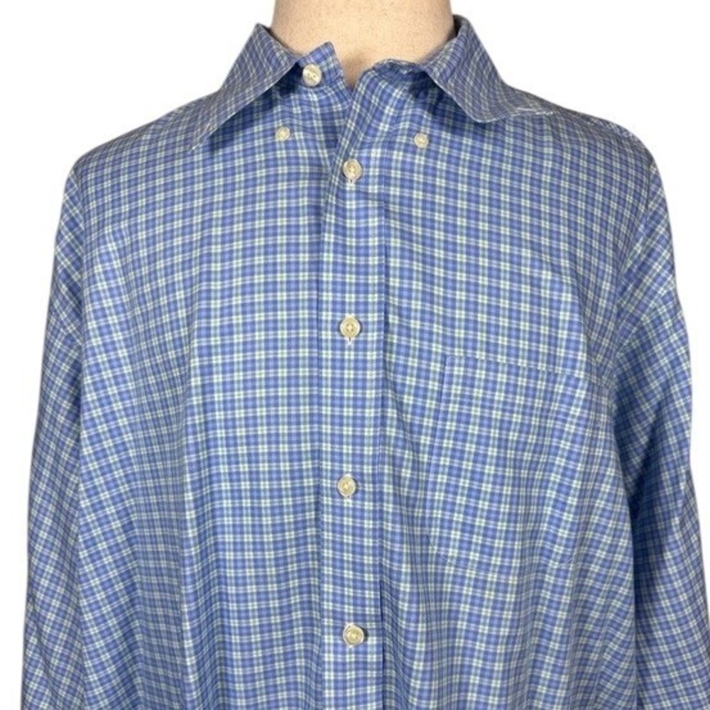 Brooks Brothers 346 Mens XXL Blue Green Plaid Non-Iron Cotton Button Down Shirt